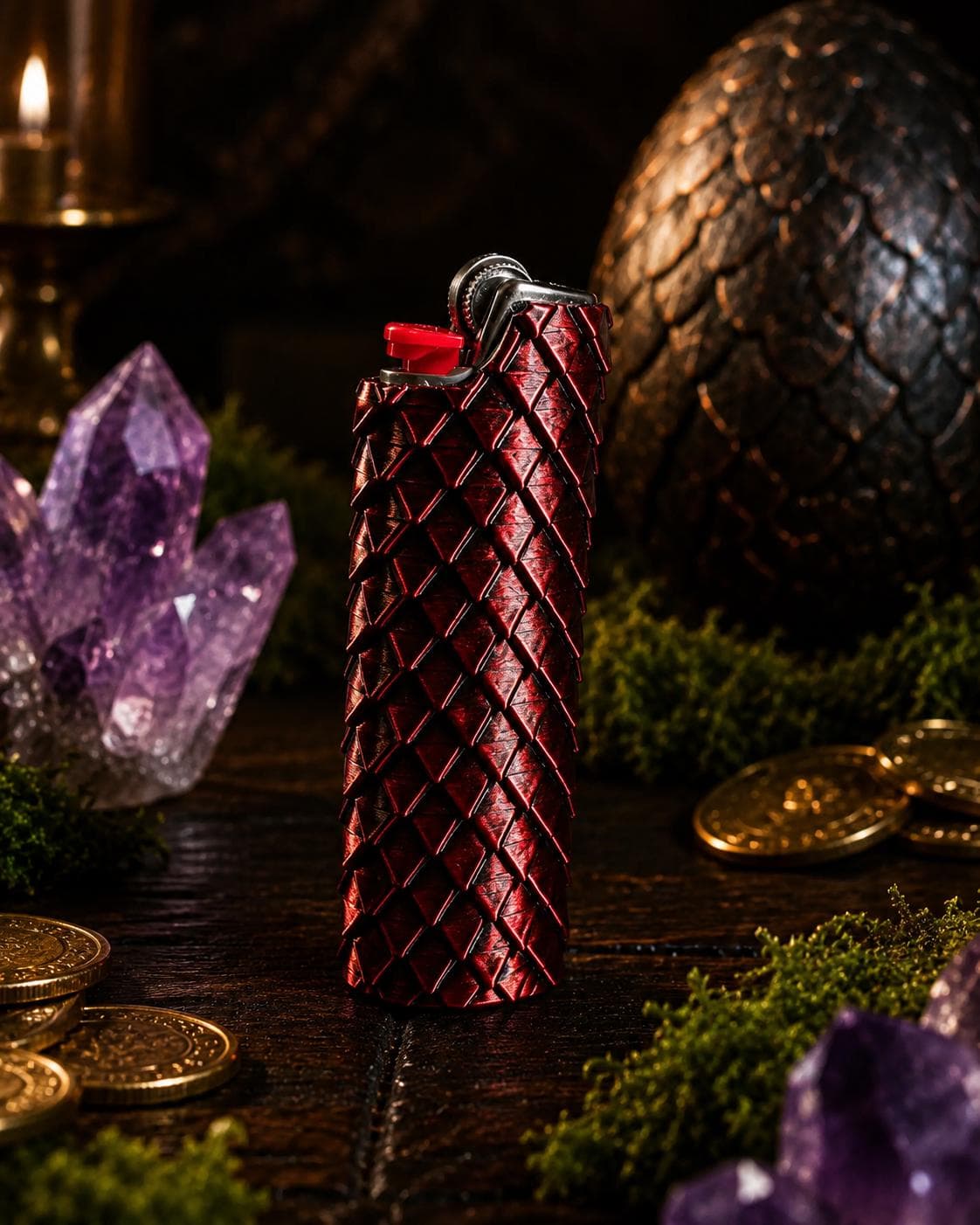 Dragon Scale Lighter Sleeve, 3D Printed Fantasy Cover for Standard BIC-Style Lighter - Thumbnail 4