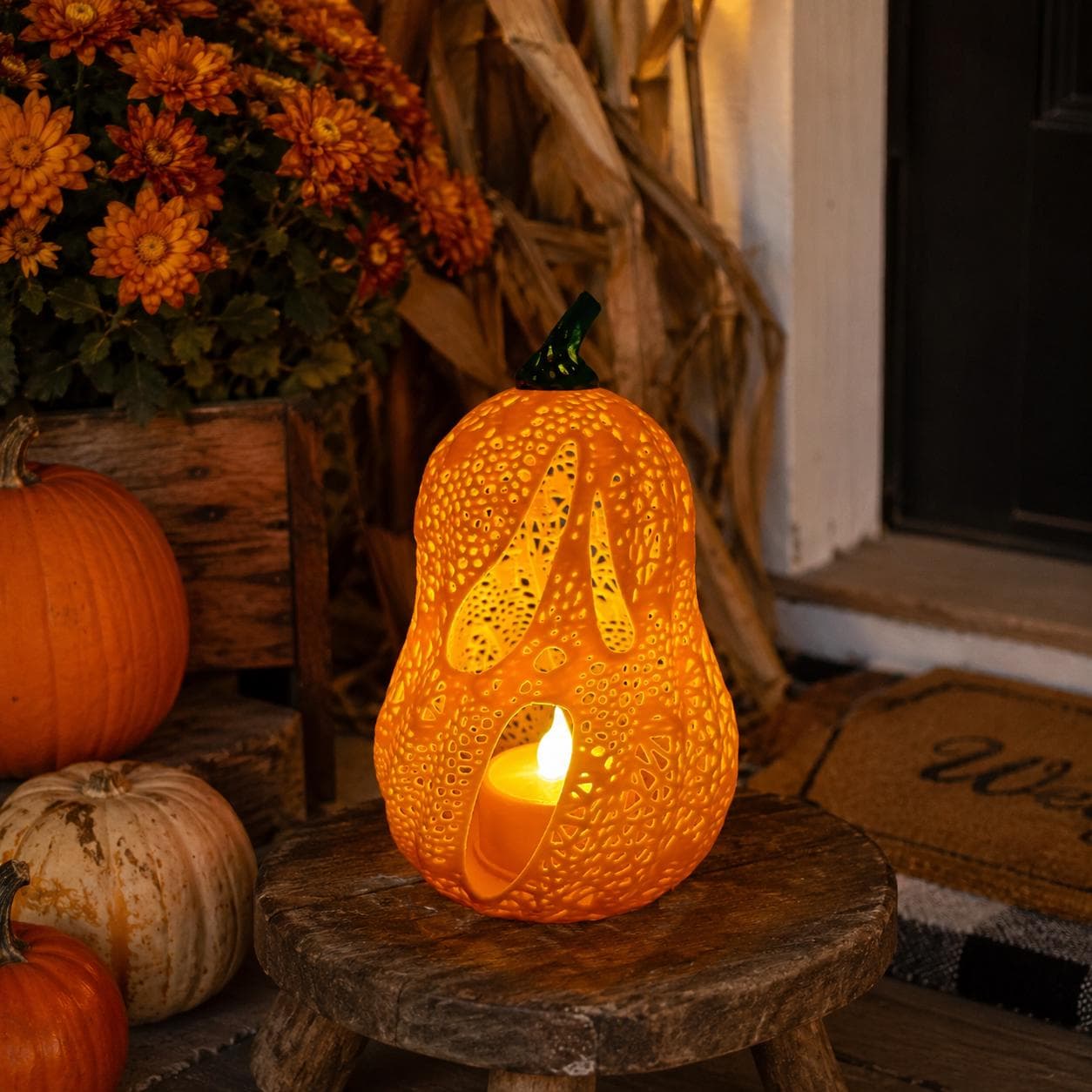 Glowing Ghost Jack-O’-Lantern Tealight Holder | 3D Printed Pumpkin Lantern | Spooky Cute Halloween Shelf Decor - Thumbnail 15