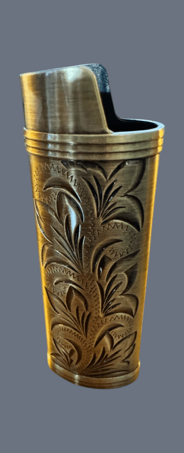 Metal Lighter Case Cover Sleeve Holder Vintage Floral Pattern Bronze