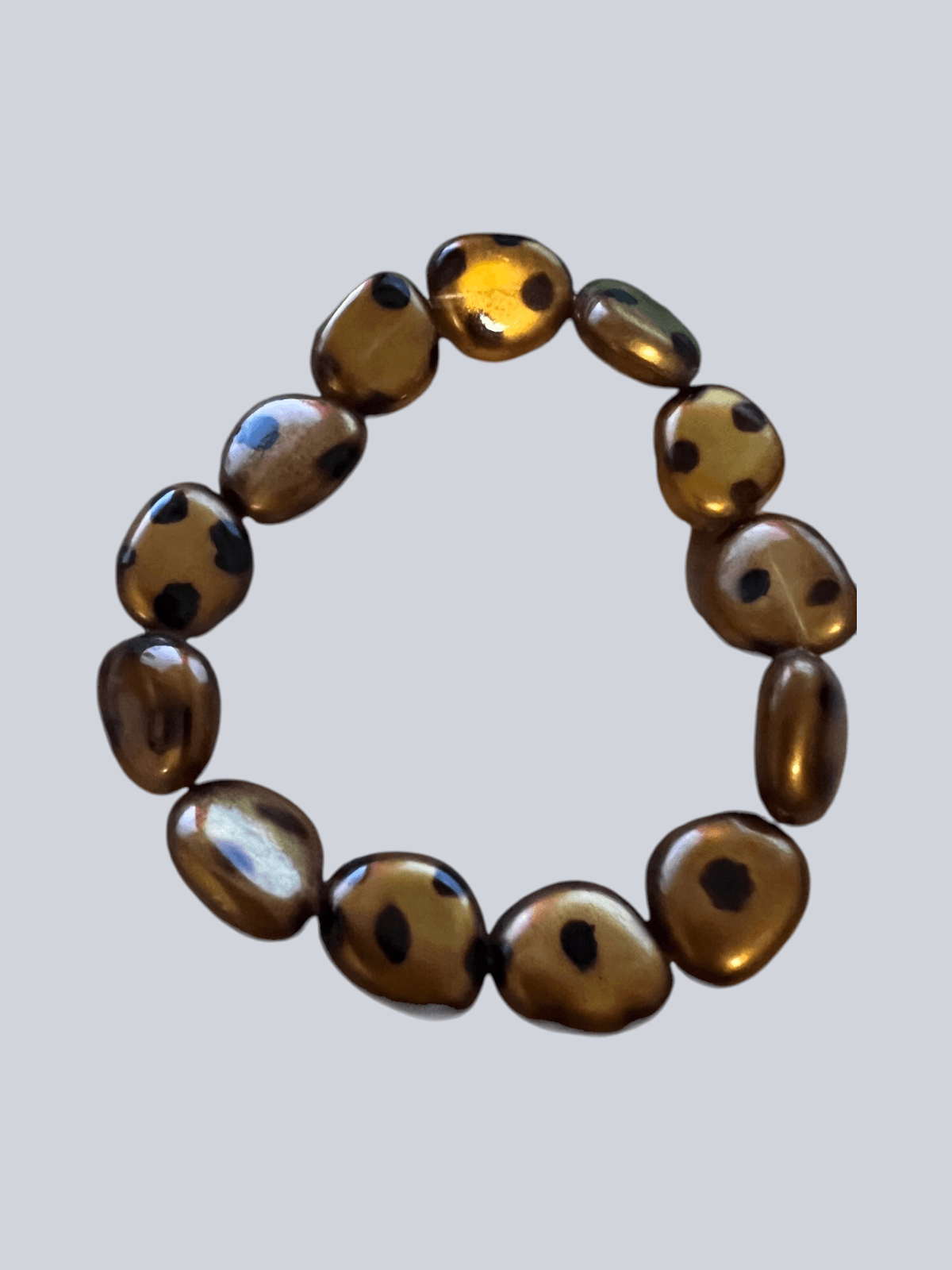 Vintage Gold Glass Beads with Black Spots 8"