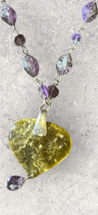Vintage Monet Yellow Pendant Heart Necklace with 16" Chain and Matching Earrings