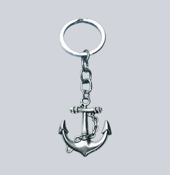 Vintage Style Silvertone Anchor Nautical Keyring Holder Veterans Navy Silvertone