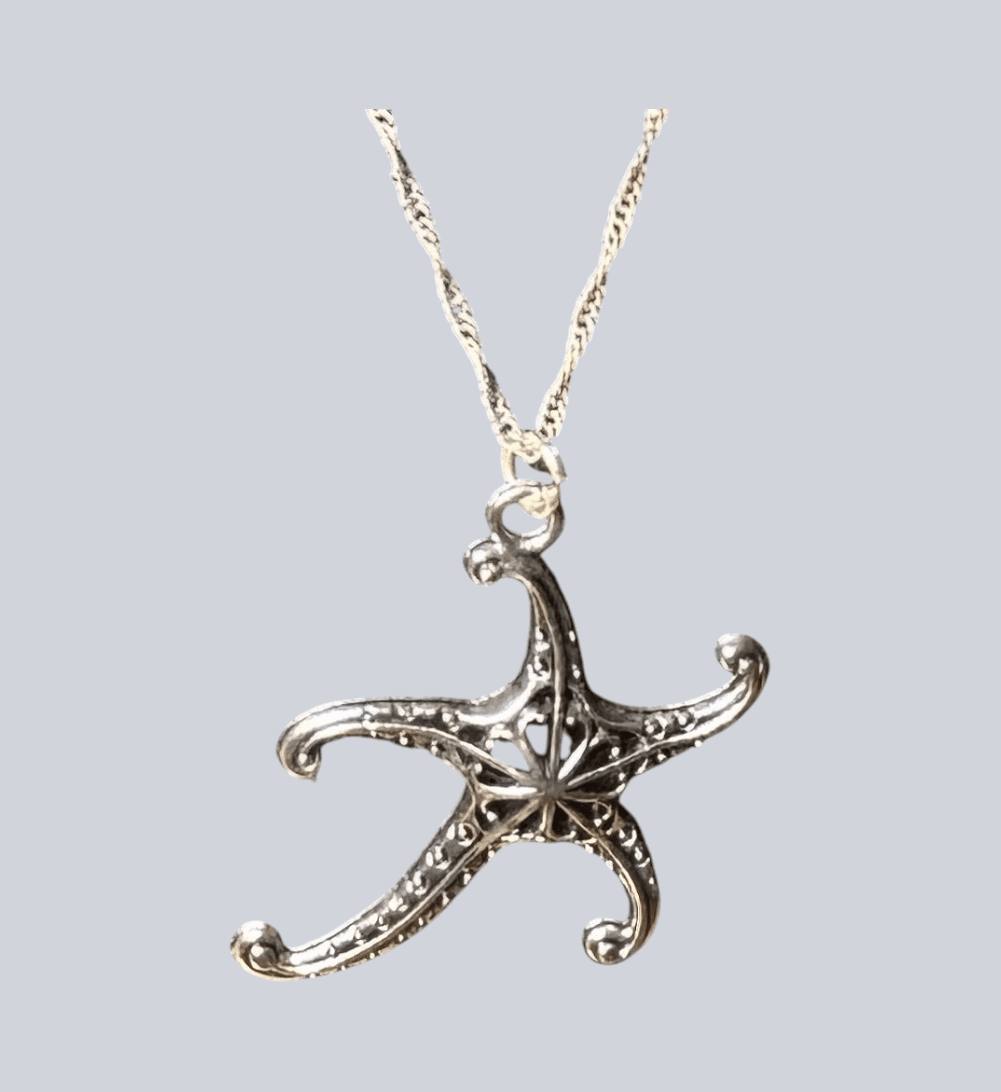 Vintage Starfish Pendent Necklace Silvertone 18"