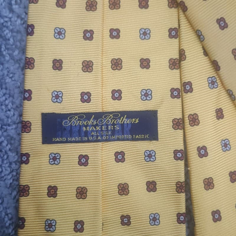 Brooks Brothers Makers Vintage Yellow Silk Foulard Floral Tie - Thumbnail 3