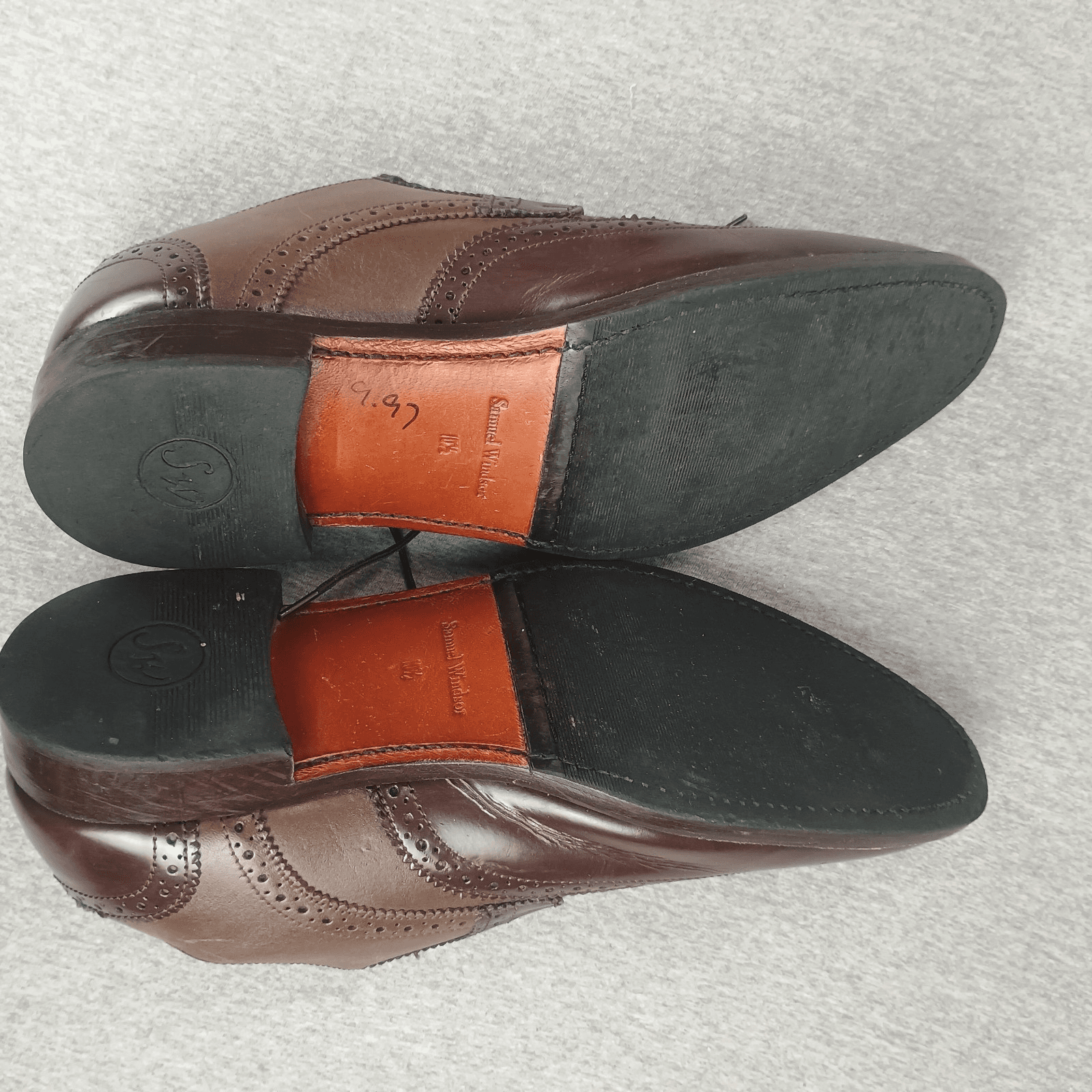 Samuel Windsor Cap Toe Brogue Shoes Sz 10.5 Brown Leather Lace Up Wingtip - Thumbnail 4