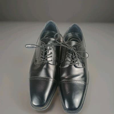 Stacy Adams Men Size 10.5W Black Leather Kenway Cap Toe OxfordLace Up Dress Shoe