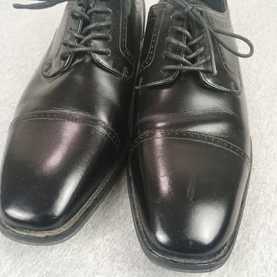 Stacy Adams Men Size 10.5W Black Leather Kenway Cap Toe OxfordLace Up Dress Shoe - Thumbnail 2