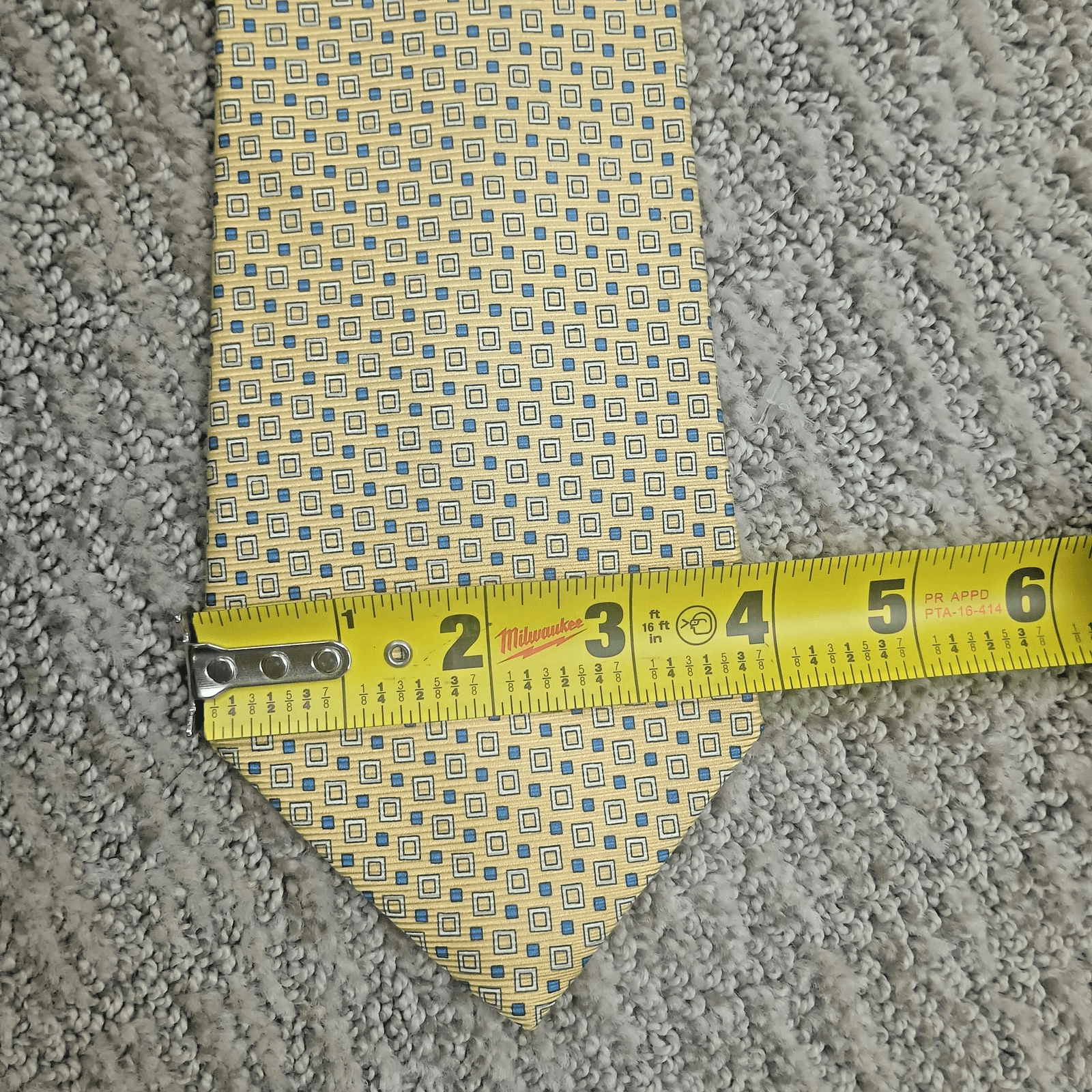 Lauren Ralph Lauren Yellow and Blue Geometric Square Silk Tie - Thumbnail 5