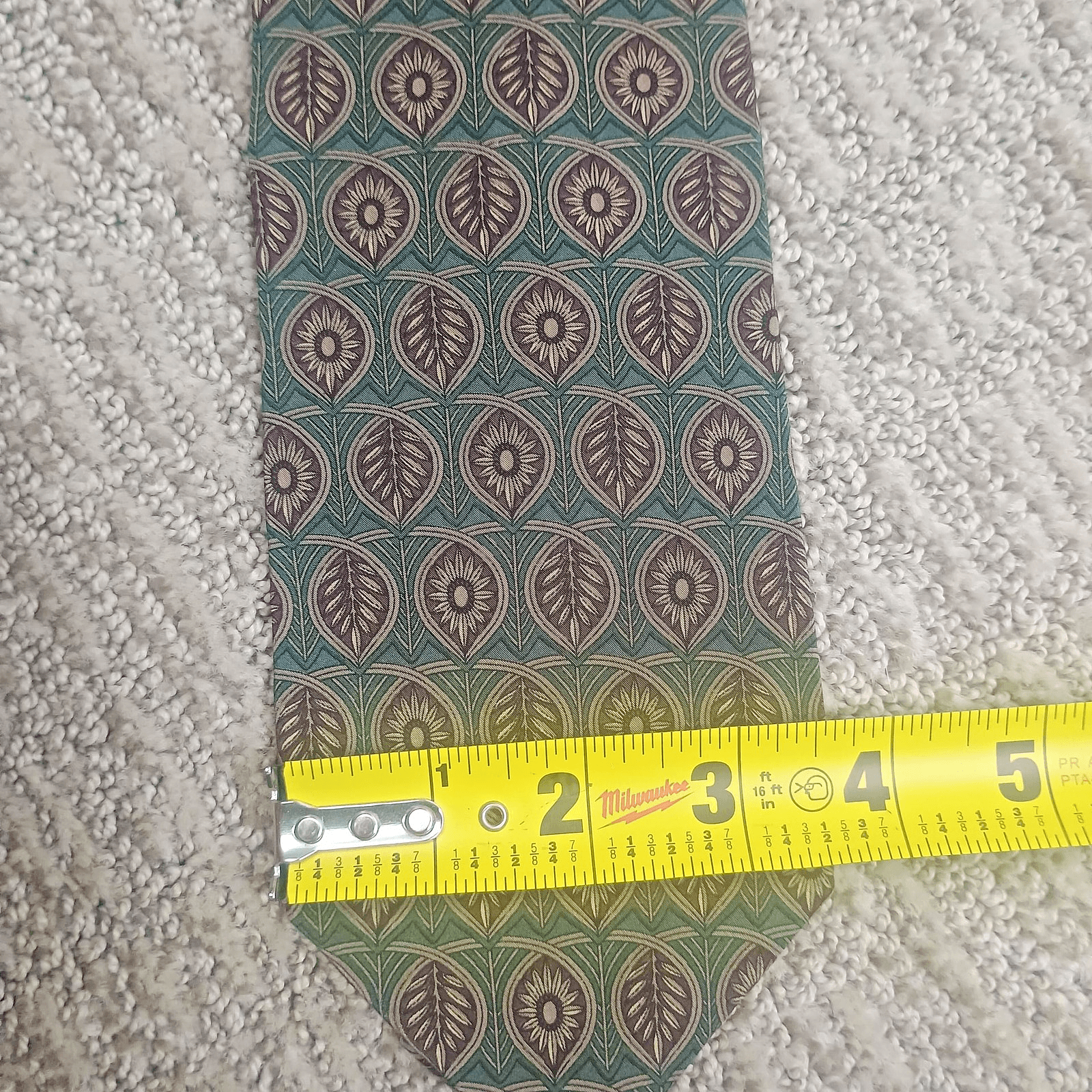 Bill Blass Green Silk Tie Geometric Floral Medallion 56" X 3.50 - Thumbnail 5