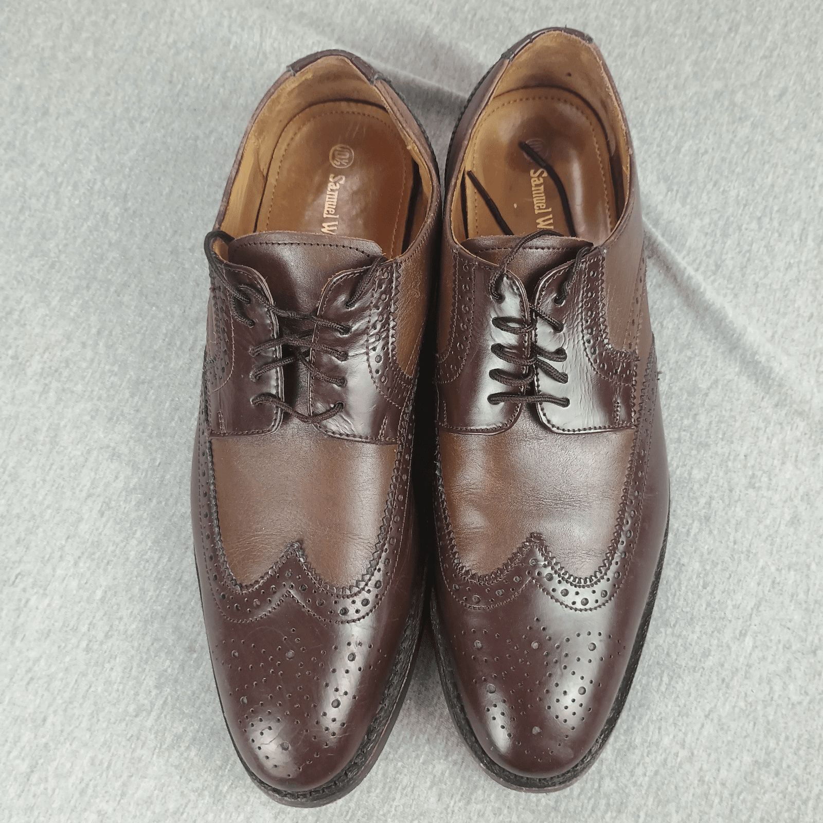 Samuel Windsor Cap Toe Brogue Shoes Sz 10.5 Brown Leather Lace Up Wingtip