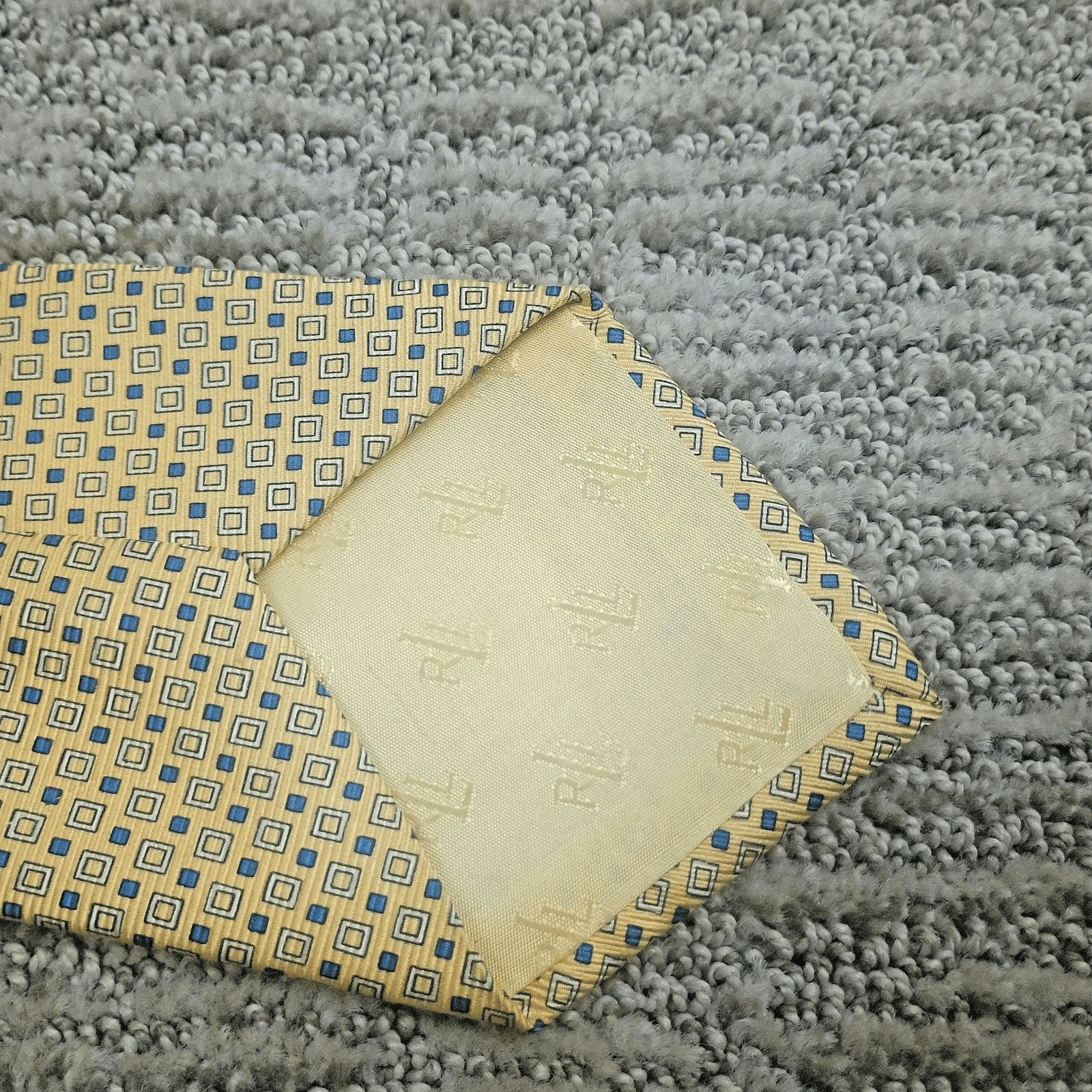 Lauren Ralph Lauren Yellow and Blue Geometric Square Silk Tie - Thumbnail 3