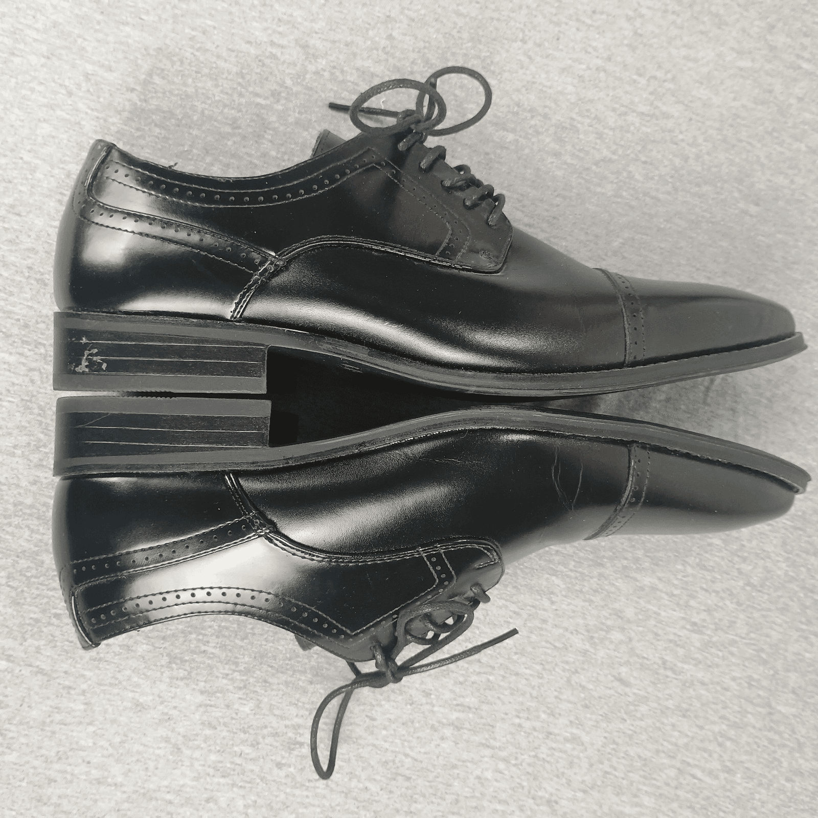 Stacy Adams Men Size 10.5W Black Leather Kenway Cap Toe OxfordLace Up Dress Shoe - Thumbnail 4