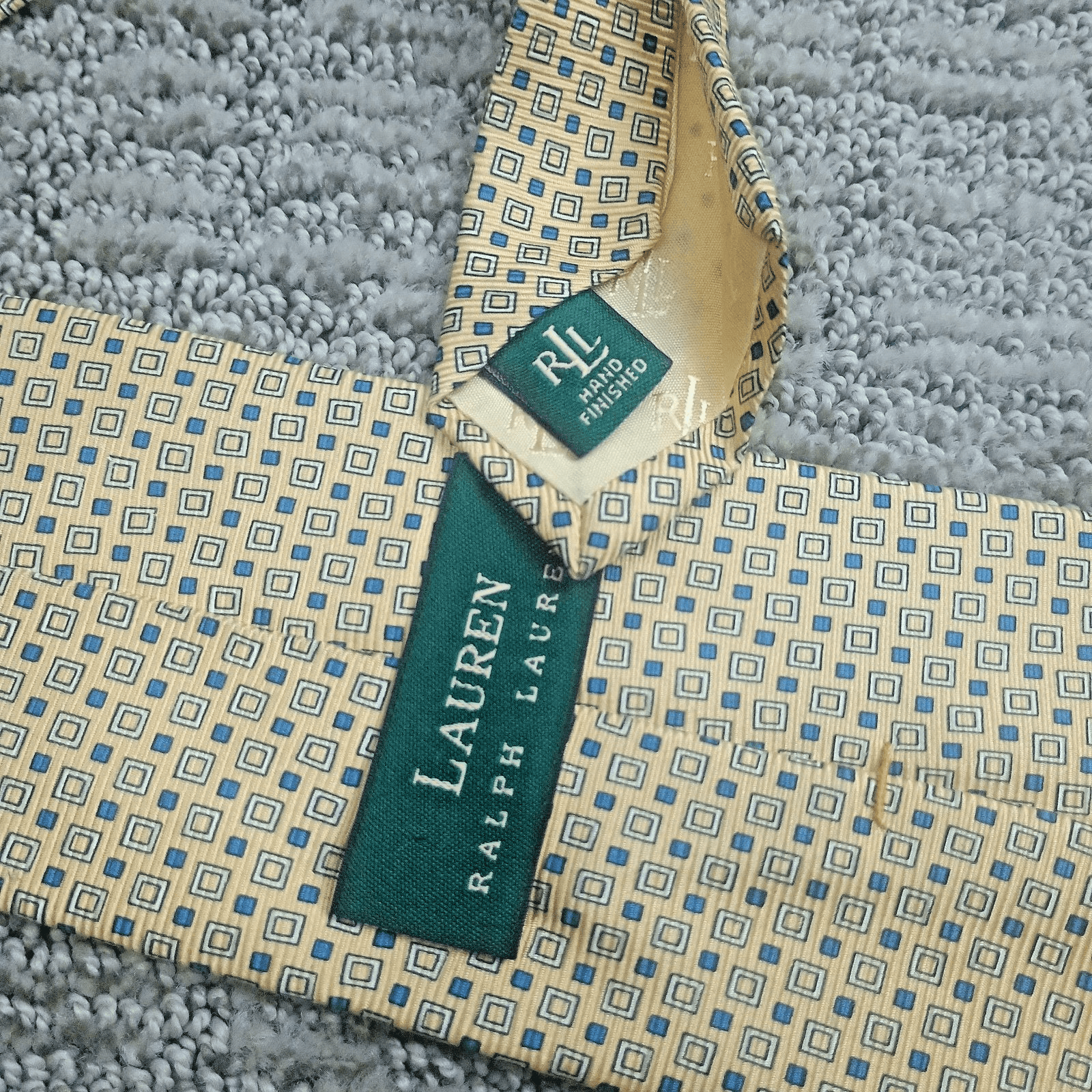 Lauren Ralph Lauren Yellow and Blue Geometric Square Silk Tie - Thumbnail 2