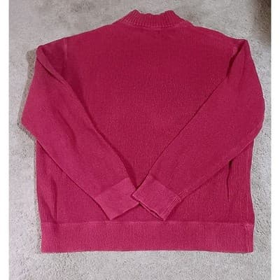 Eddie Bauer Mens XL Tall Red Ribbed 1/4 Zip Cotton Sweater Striped Pullover - Thumbnail 6