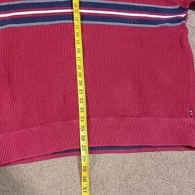 Eddie Bauer Mens XL Tall Red Ribbed 1/4 Zip Cotton Sweater Striped Pullover - Thumbnail 9