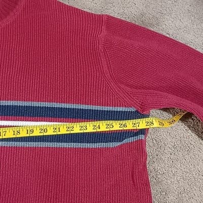 Eddie Bauer Mens XL Tall Red Ribbed 1/4 Zip Cotton Sweater Striped Pullover - Thumbnail 8