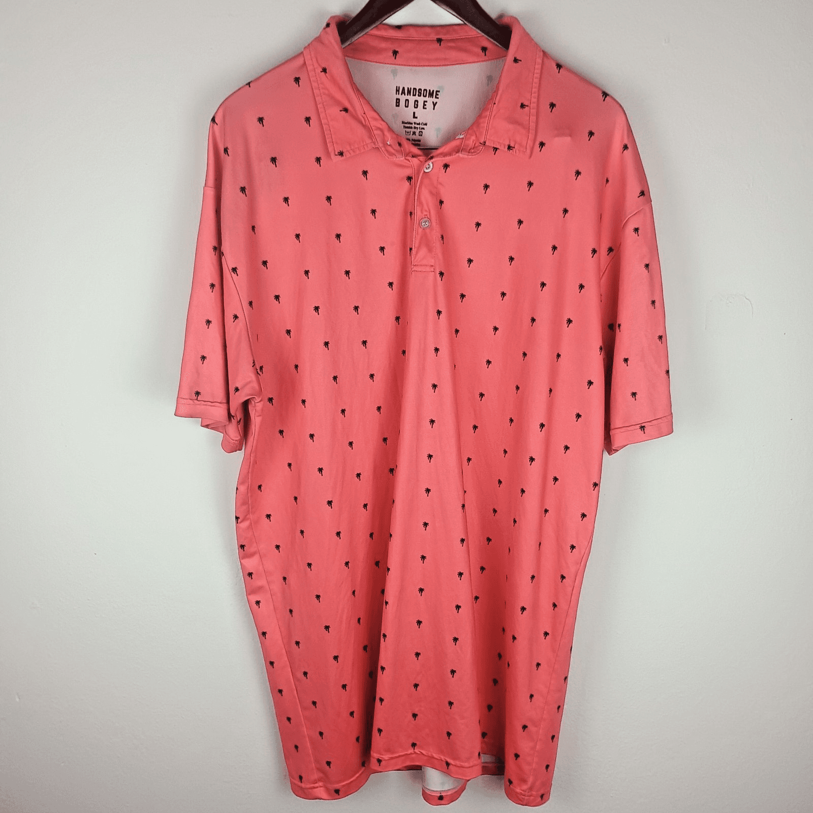 Handsome Bogey Performance Golf Jersey Mens Large Pink & Palm Trees Stretchy - Thumbnail 3