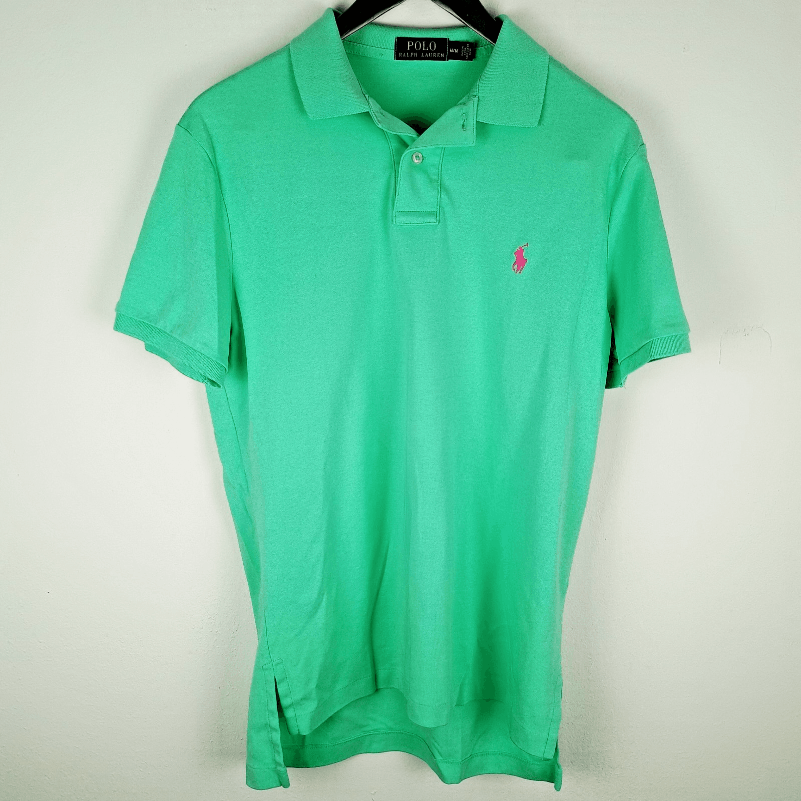 Polo Ralph Lauren Polo Mens M LimeGreen Short Sleeve Shirt Pink Pony Preppy Soft - Thumbnail 3