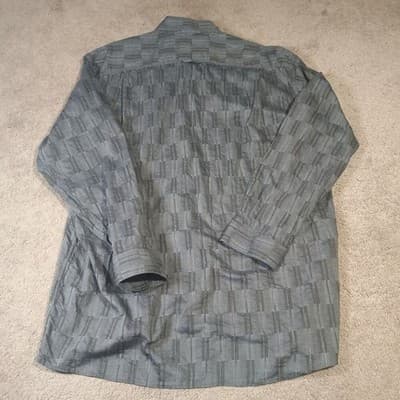 Lazo Dress Shirt Mens XL Made in Italy Gray Grid Plaid Italian Flare - Thumbnail 4