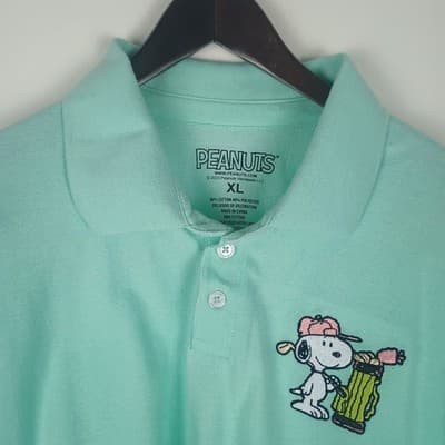 Peanuts Snoopy Golf Club Bag Polo Men’s XL Mint Green Classic Short Sleeve Shirt - Thumbnail 2
