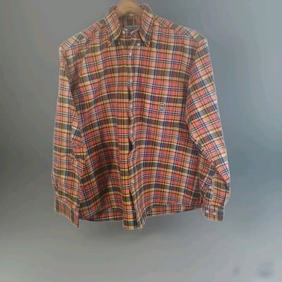 Cinch Long Sleeve Shirt Men's Size S Orange and Brown Check Plaid - Thumbnail 2
