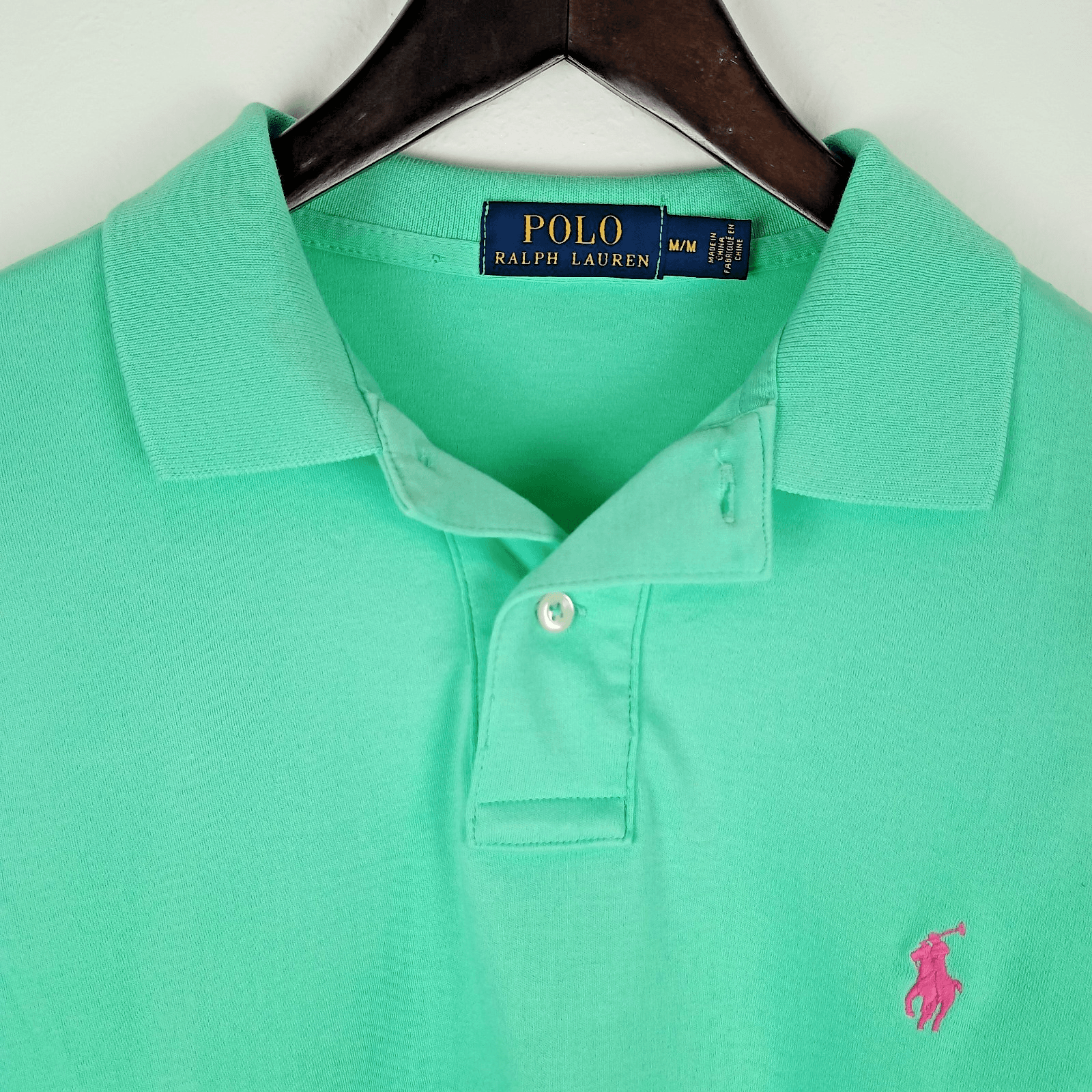 Polo Ralph Lauren Polo Mens M LimeGreen Short Sleeve Shirt Pink Pony Preppy Soft - Thumbnail 2