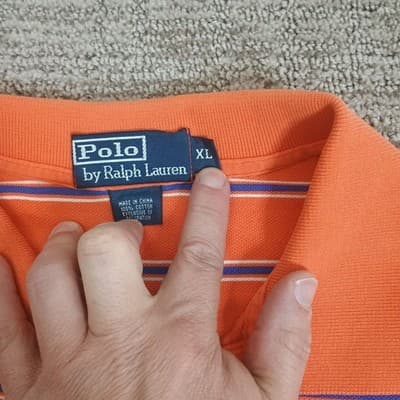 Polo Ralph Lauren Polo Top Men XL Bold Orange with Blue Stripes Short Sleeve - Thumbnail 3