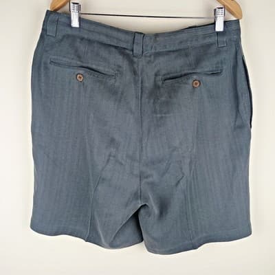 Tommy Bahama Short Mens Size 35 Havana Herringbone Blue 100% Silk Pleated - Thumbnail 2