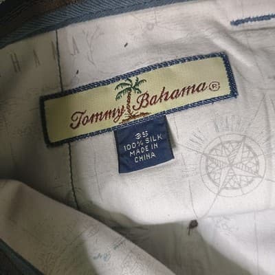 Tommy Bahama Short Mens Size 35 Havana Herringbone Blue 100% Silk Pleated - Thumbnail 7