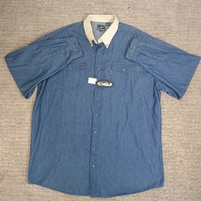Roper Denim Shirt Mens 3XT Tall Long Sleeve Button Blue Tan Collar - Thumbnail 2