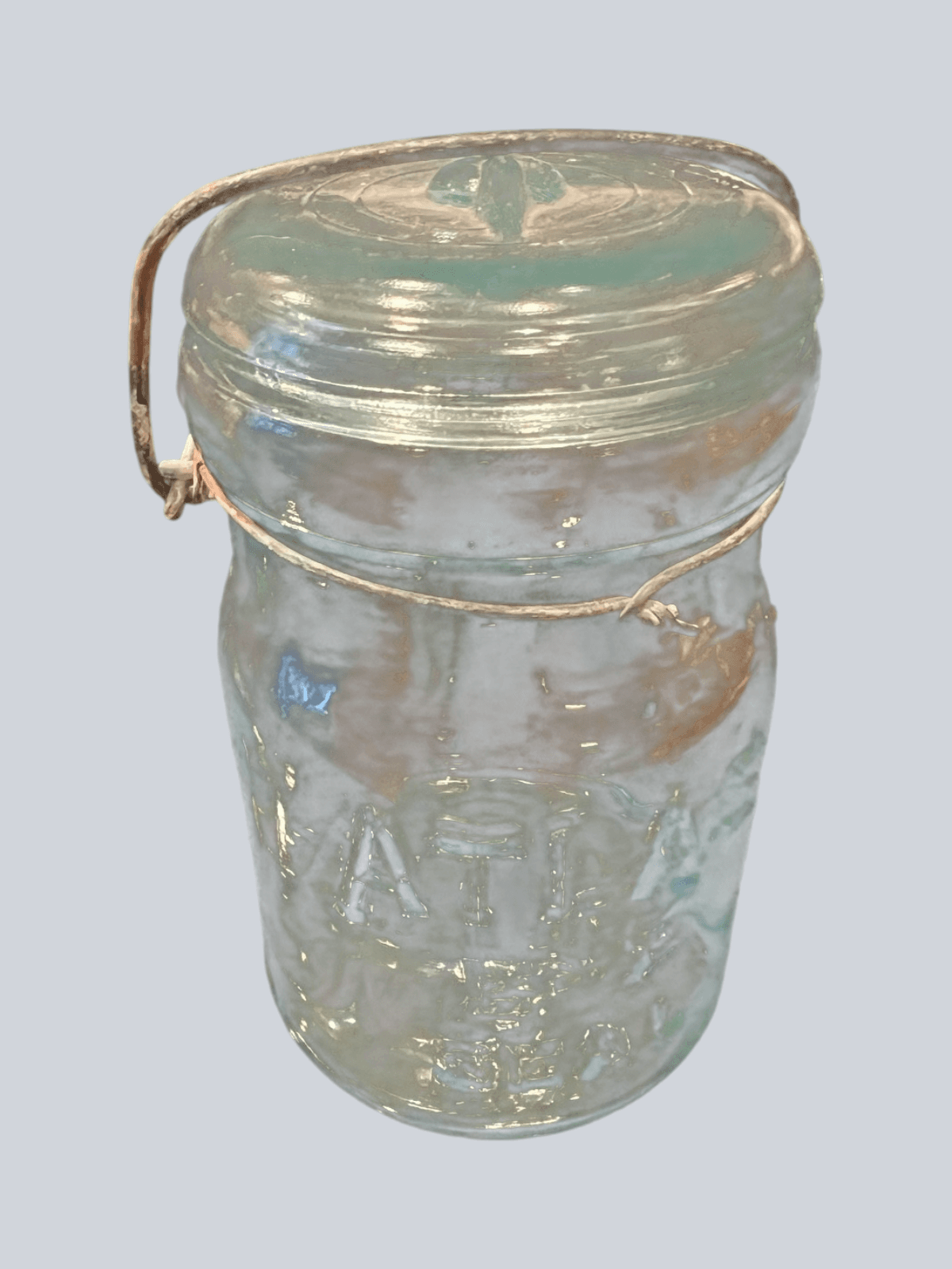 Vintage Atlas E-Z Seal 1 Pint Canning Jar with Wire Bail Lid Marked Kitchen Tool
