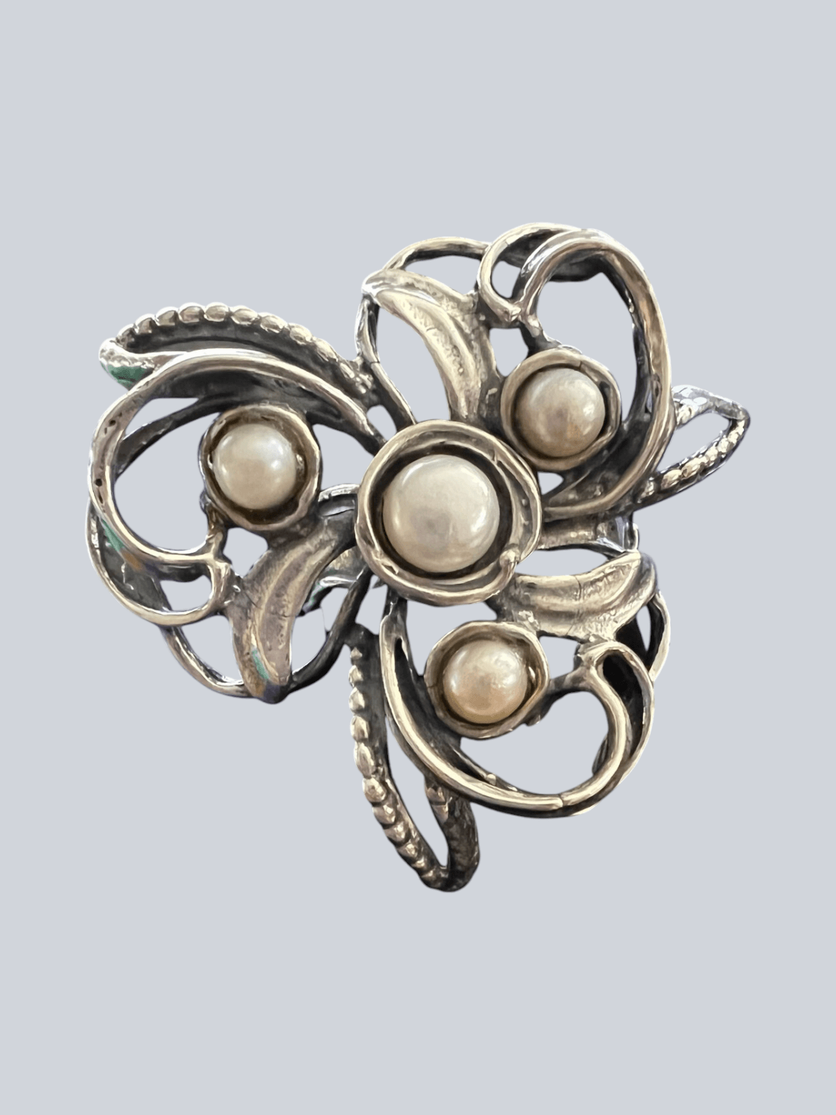 Vintage Sterling Silver Pearl Pinky Hand Made Ring Size 8.25