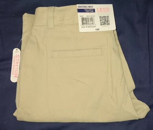 Izod Approved School Uniform Adjust Waist Skinny Stretch Bermuda Shorts16 Khaki