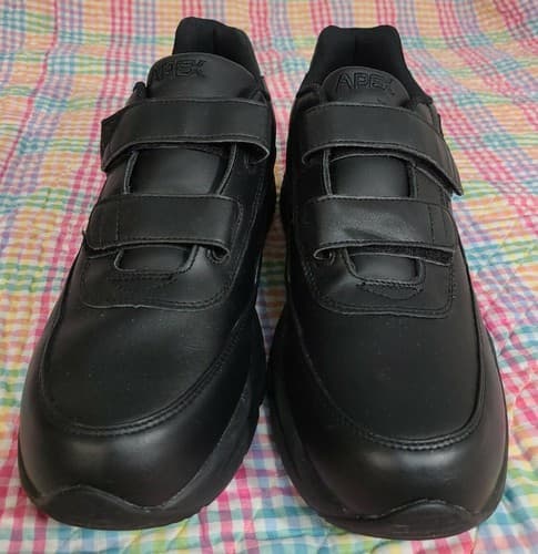 Apex Orthotic Slip Resistant Black Leather hook & loop Comfort Sneaker Men's 12 - Thumbnail 3