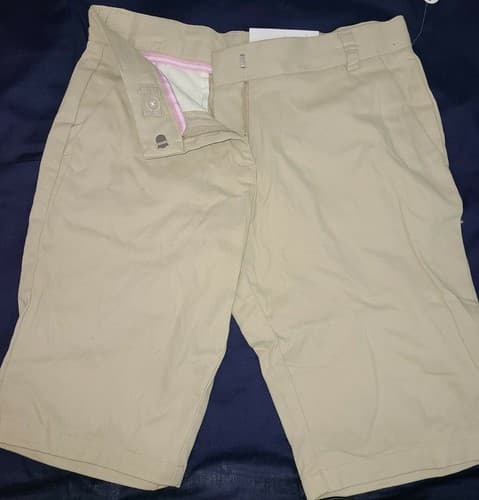 Izod Approved School Uniform Adjust Waist Stretch Skinny Bermuda Shorts 14 Khaki - Thumbnail 2