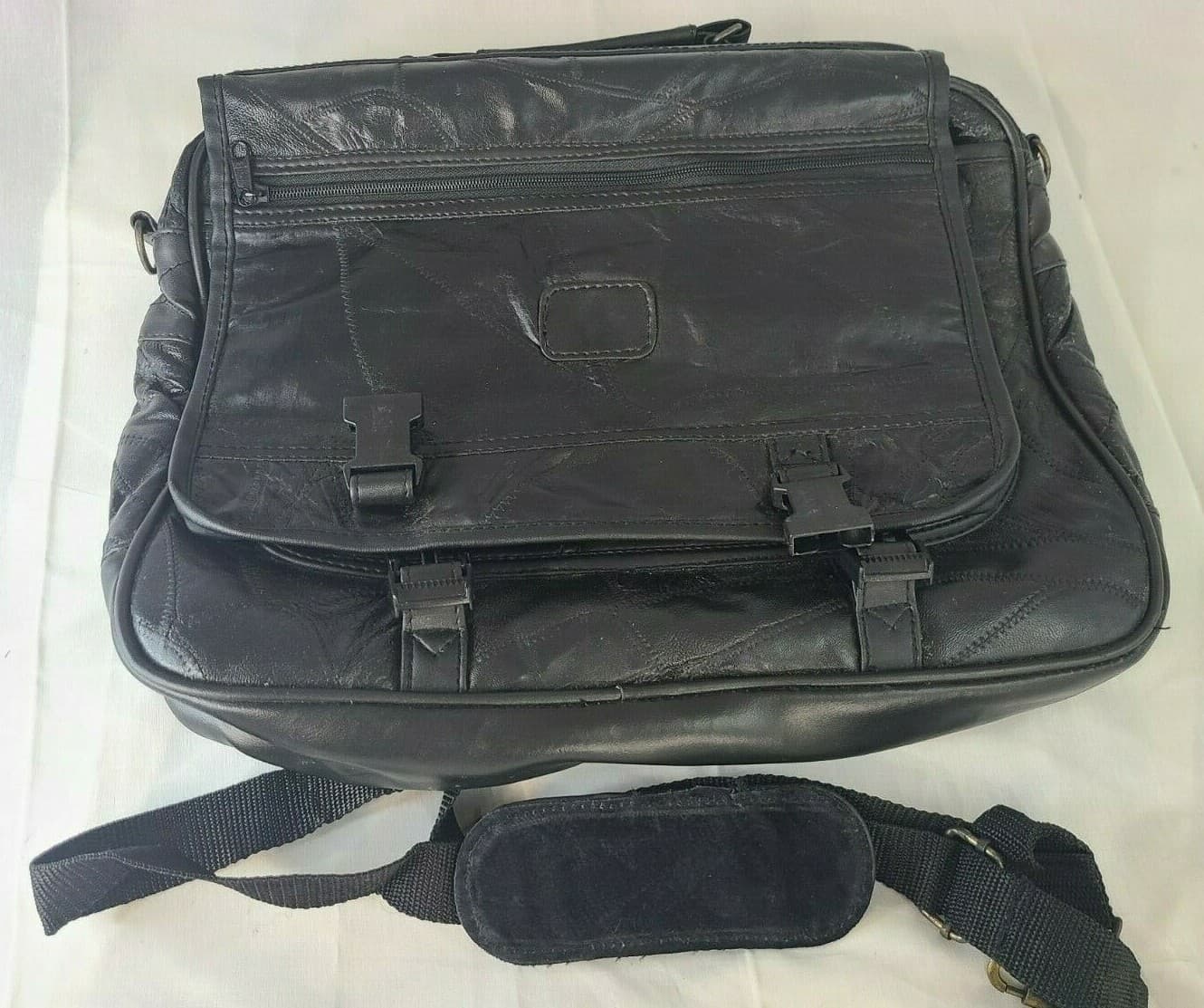 Black Genuine LEATHER Unisex BRIEFCASE Laptop Bag Business Case & Strap