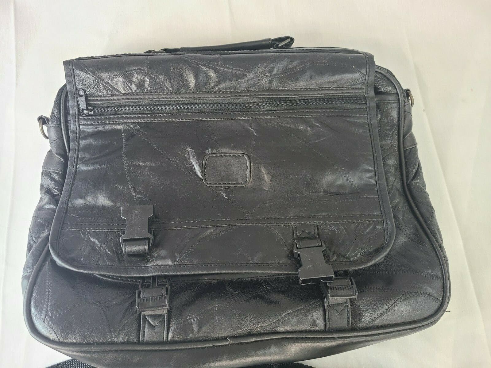 Black Genuine LEATHER Unisex BRIEFCASE Laptop Bag Business Case & Strap - Thumbnail 4