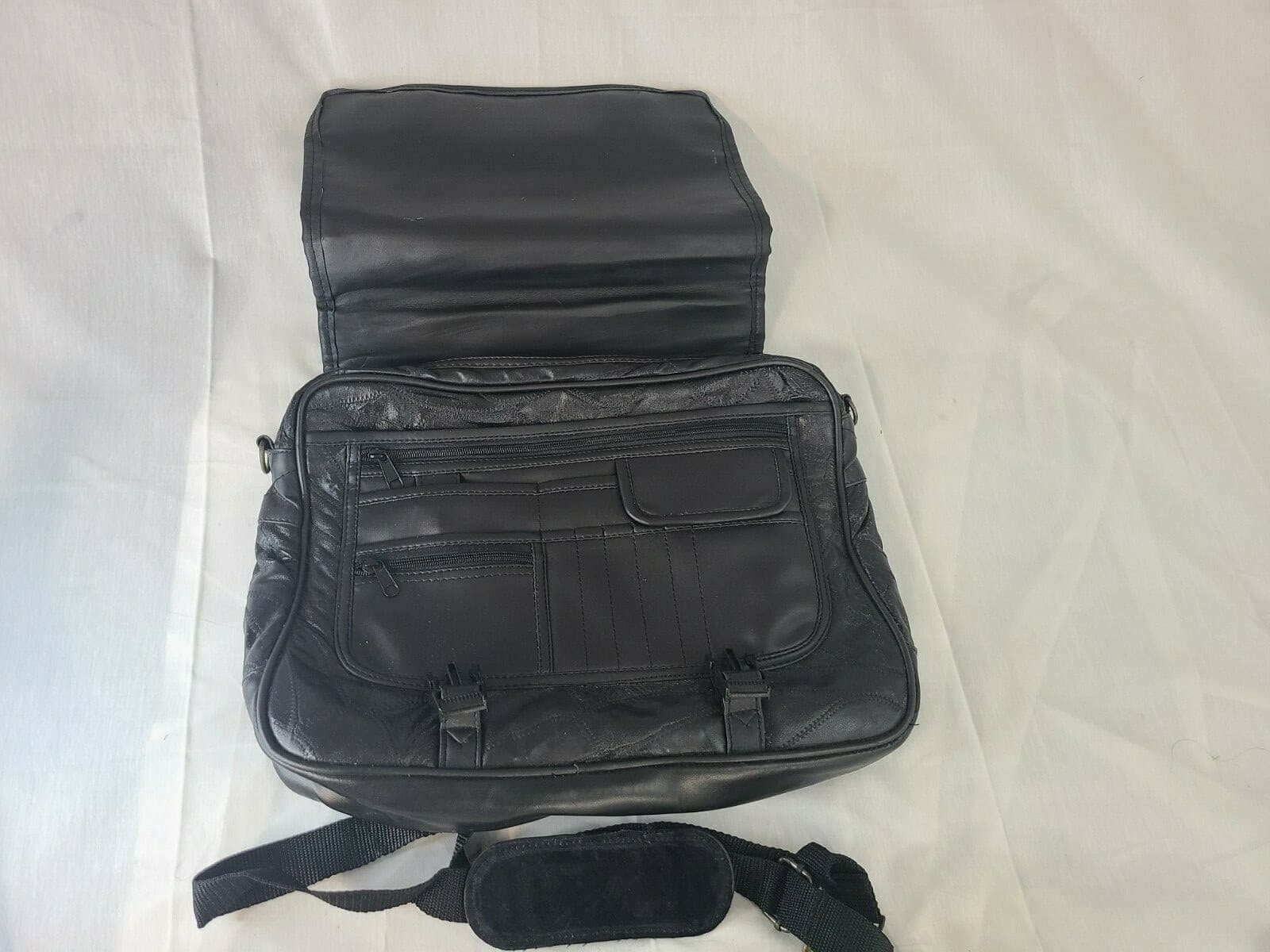 Black Genuine LEATHER Unisex BRIEFCASE Laptop Bag Business Case & Strap - Thumbnail 3