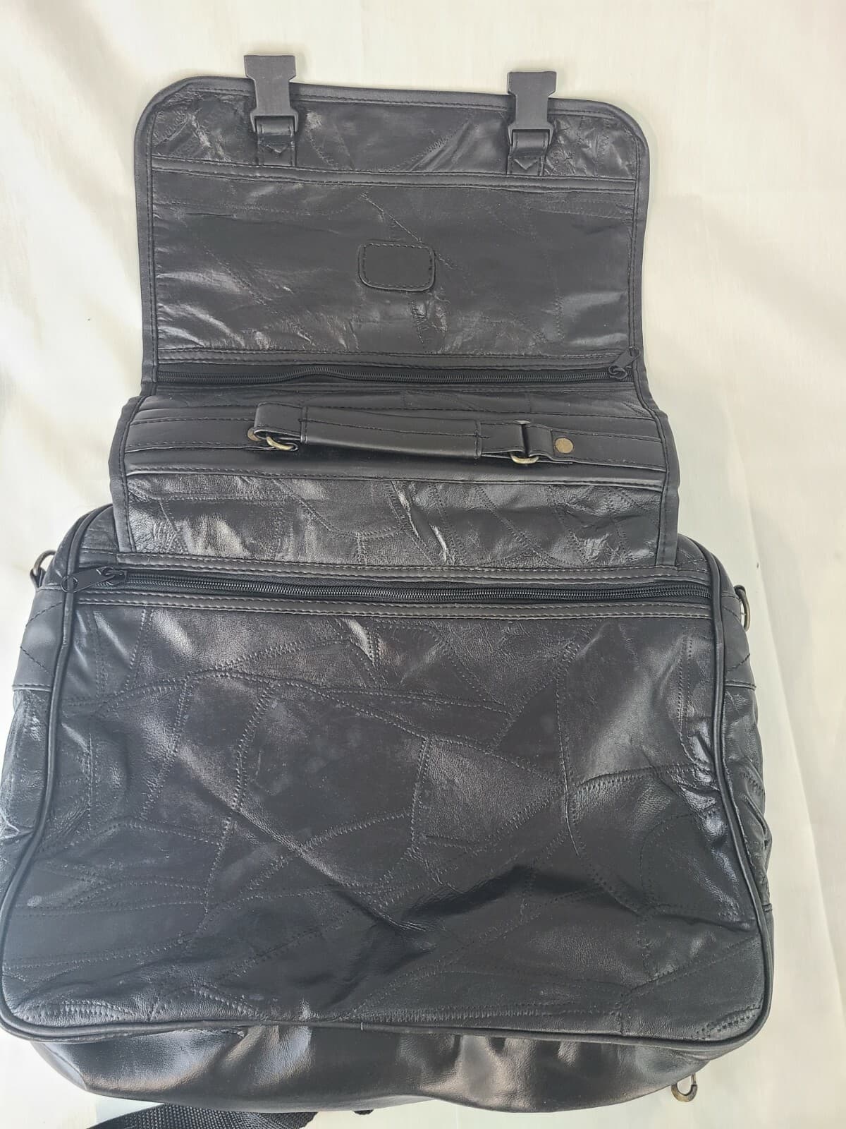 Black Genuine LEATHER Unisex BRIEFCASE Laptop Bag Business Case & Strap - Thumbnail 8