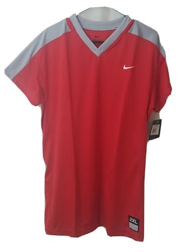 Nike S/S Softball V-Neck Shirt Jersey Women's Red Gray XS, S, M, L, XL, XXL NWT