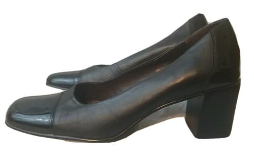 ETIENNE AIGNER SIZE 10 M CAZEYI BLACK LEATHER HEELS BLACK PATENT TOE AND HEEL