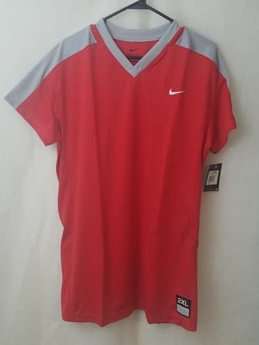 Nike S/S Softball V-Neck Shirt Jersey Women's Red Gray XS, S, M, L, XL, XXL NWT - Thumbnail 2