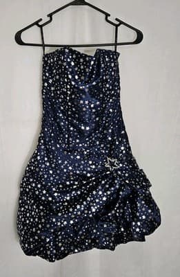 VTG Jessica McClintock Gunne Sax Dress Metallic Star Strapless Bubble Mini Sz 5 - Thumbnail 3