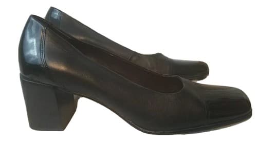 ETIENNE AIGNER SIZE 10 M CAZEYI BLACK LEATHER HEELS BLACK PATENT TOE AND HEEL - Thumbnail 3