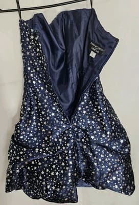 VTG Jessica McClintock Gunne Sax Dress Metallic Star Strapless Bubble Mini Sz 5 - Thumbnail 5