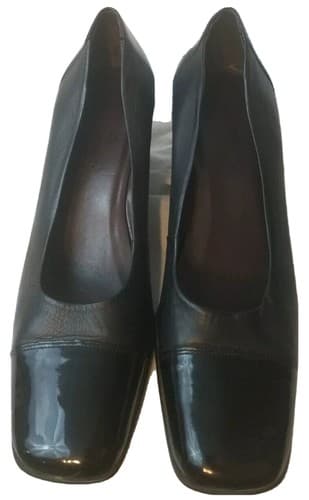 ETIENNE AIGNER SIZE 10 M CAZEYI BLACK LEATHER HEELS BLACK PATENT TOE AND HEEL - Thumbnail 2