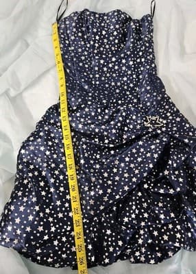 VTG Jessica McClintock Gunne Sax Dress Metallic Star Strapless Bubble Mini Sz 5 - Thumbnail 7