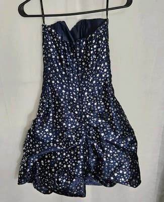 VTG Jessica McClintock Gunne Sax Dress Metallic Star Strapless Bubble Mini Sz 5 - Thumbnail 4