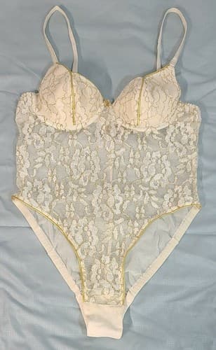 Victorias Secret Gold Label Vintage Sexy Lingerie Bodysuit Gold Ivory Medium