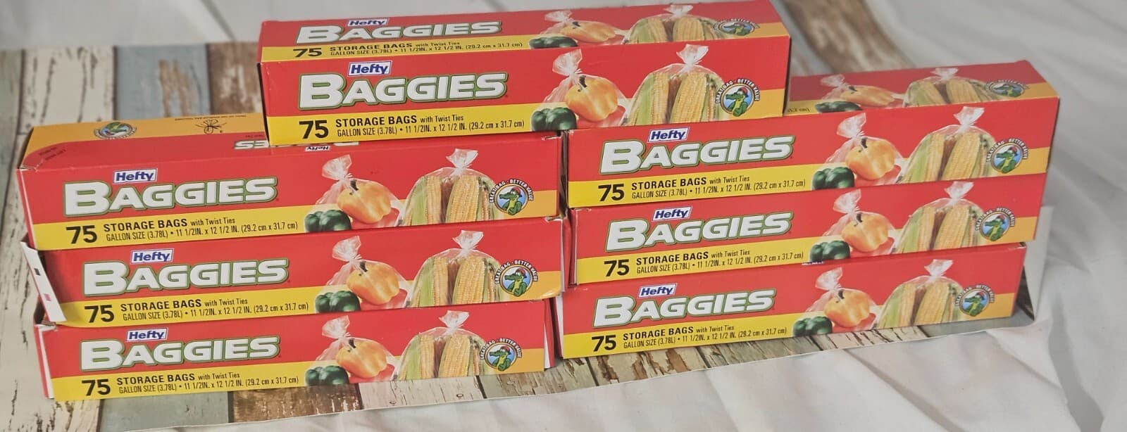 7 LOT Hefty Baggies Food Storage Gallon Size Bags 75 Count + Twist off Ties